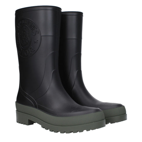 Christian Dior Rain Boots Black Rubber Cotton Ankle Boots for Women